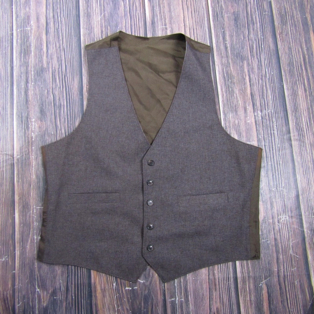 Suit Vest Mens 44 Gray Solid Polyester Tweed 3 Piece Formal Wedding Waistcoat